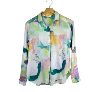 Gorman Abstract Button Down Organic Cotton Artist Collab Shirt Size 6